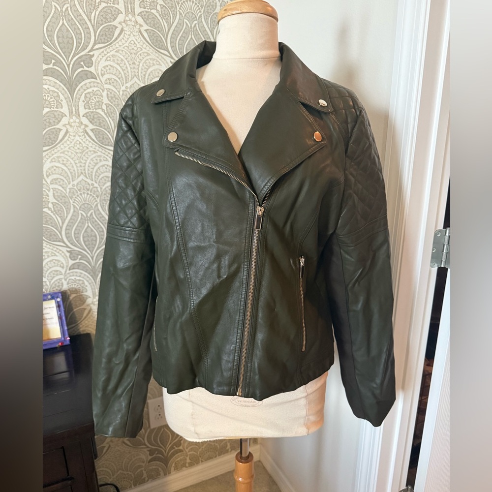 New York & Company Olive Faux Leather Jacket